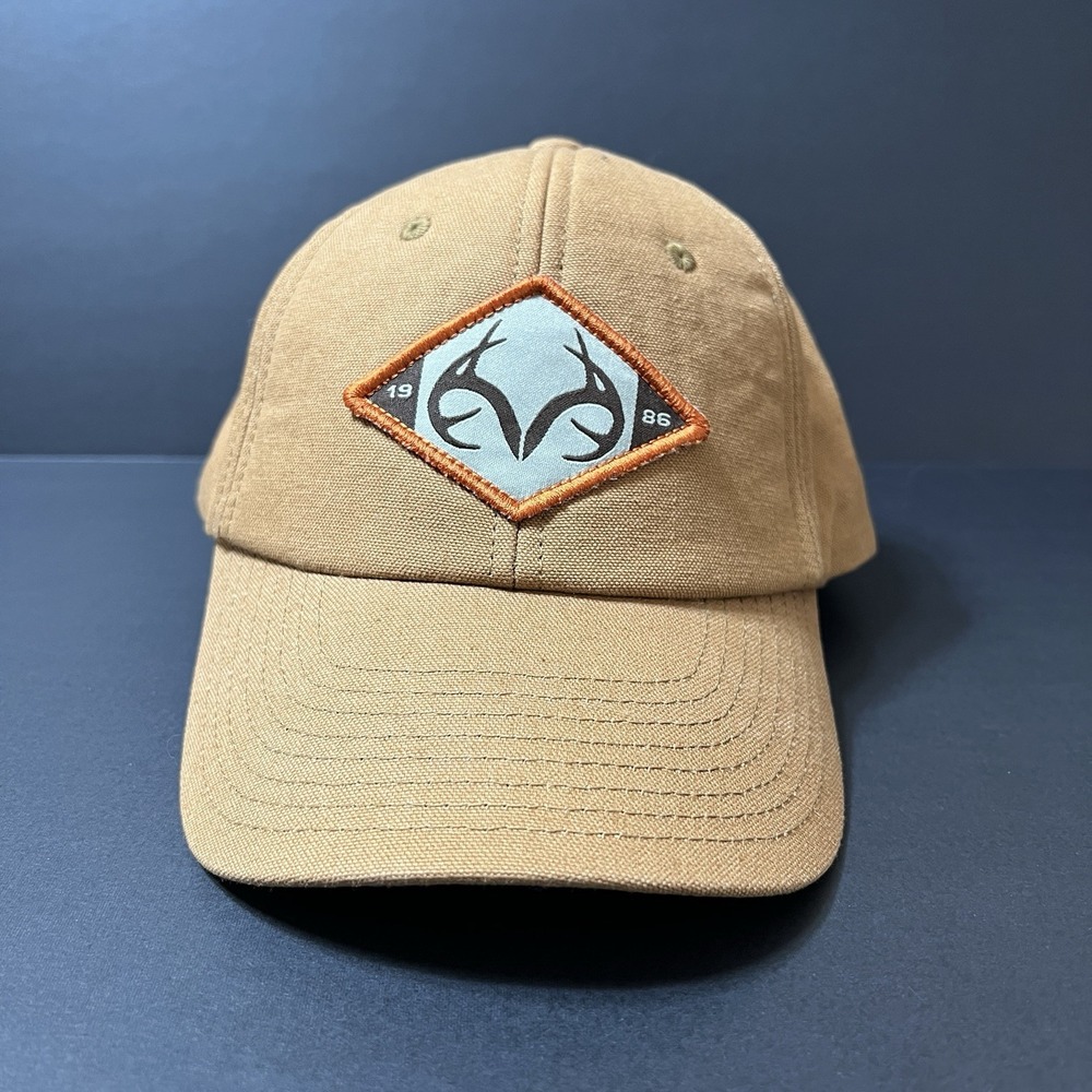 Realtree Adjustable Baseball Hat Cap Snapback Brown Tan Canvas 1986 Logo OSFM